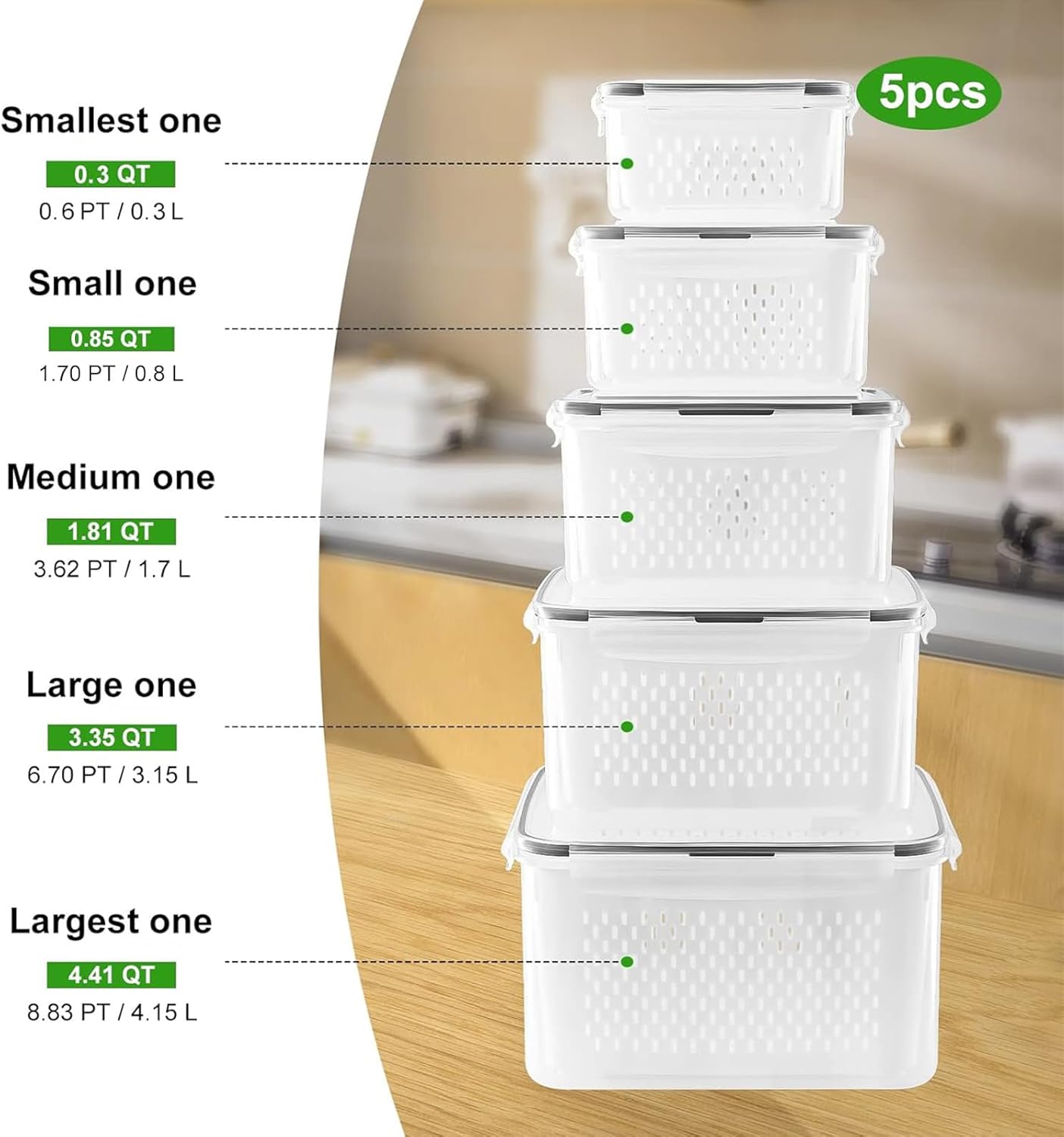 Fruit Storage Containers with Removable Colander image 2